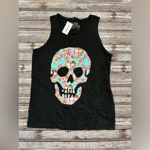 Hot Topic‎ Top Skull Cat Floral Tank NWT Sz Medium Sleeveless Goth Black Matter